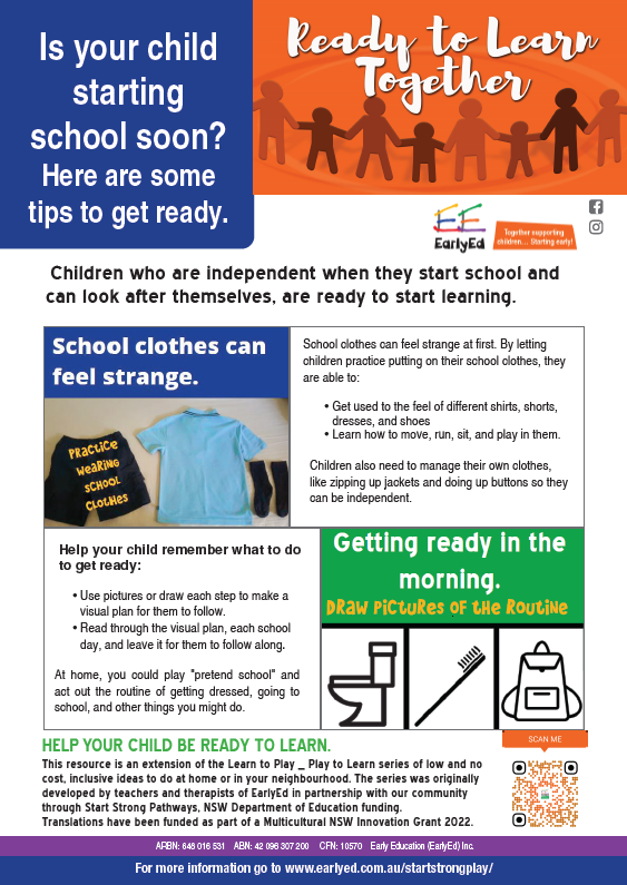 Starting school resources poster. Text heavy.